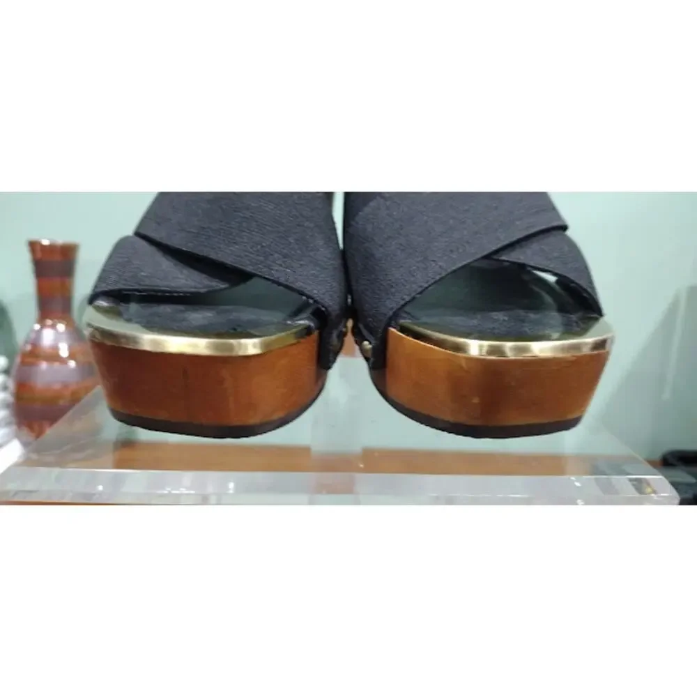 Donald J Pliner Wooden Sole‎ Platform Sandals, Black, Sz